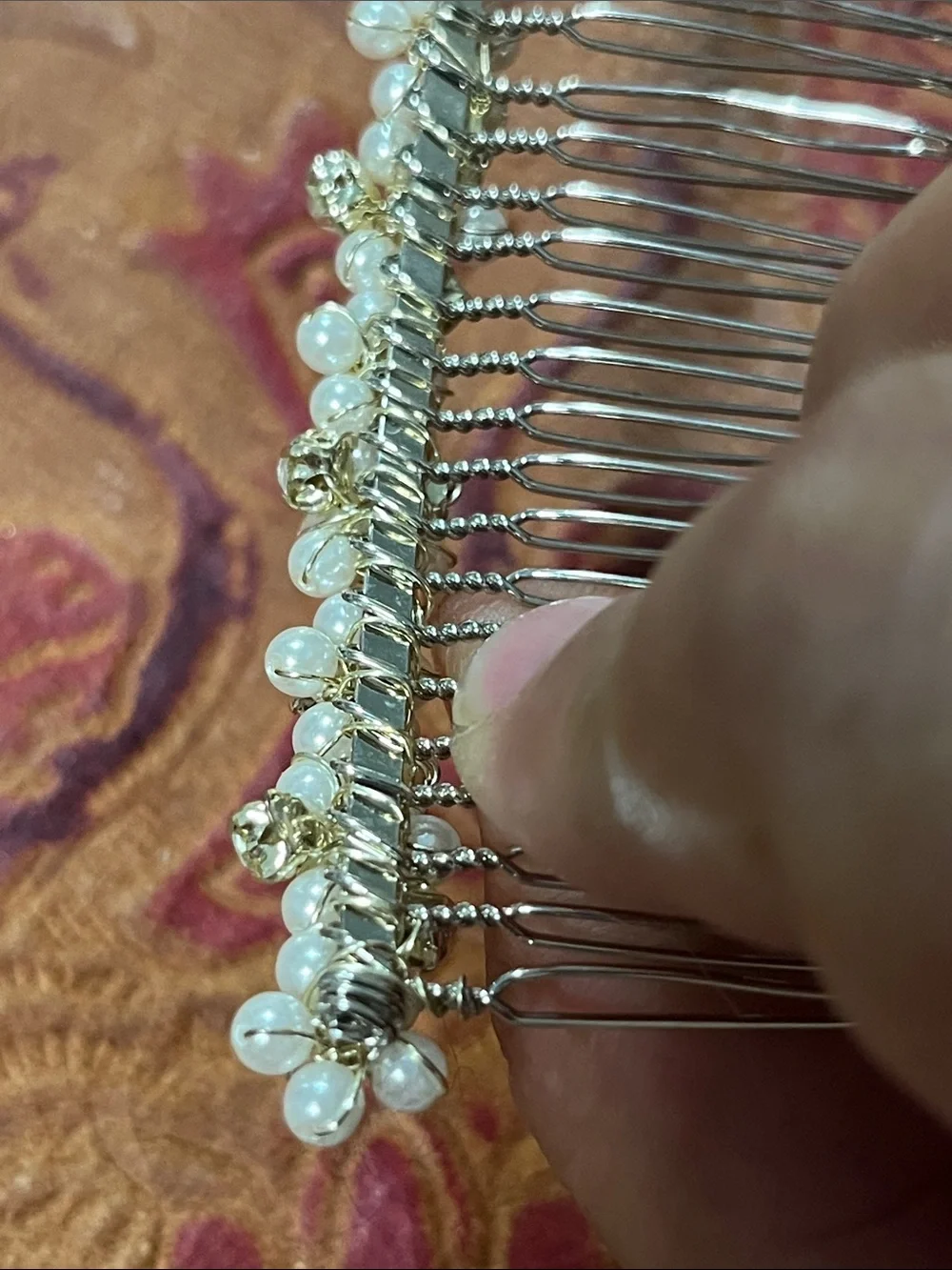 Vintage Pearl and Crystal Bridal Hair Comb - White Pearls, Clear Crystals